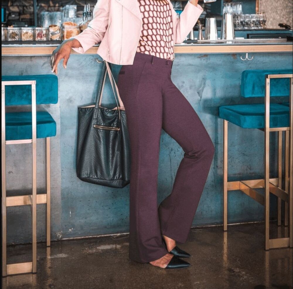 New Betabrand Heathered Wine Straight Dress Pant Yoga Pants Small Petite